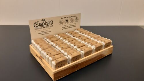 Teak Wood Display of 50 Soap Bars  -  including 260x soap bars (Hammam Spa - Handmade Hydrating Shower Soap bars)