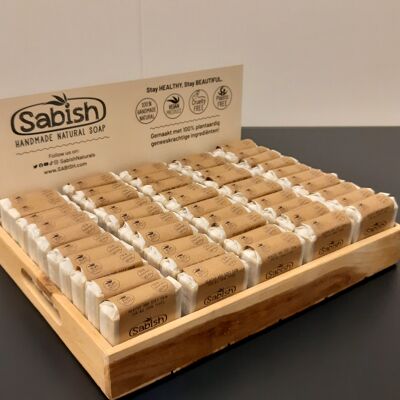 Teak Wood Display of 50 Soap Bars  -  including 260x soap bars (Hammam Spa - Handmade Hydrating Shower Soap bars)