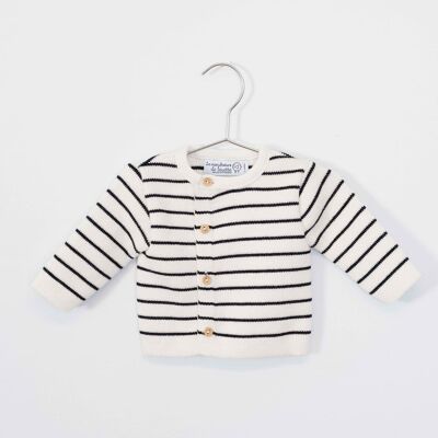 Wool cardigan - Ecru with nautical stripes - "Petits Marins" collection