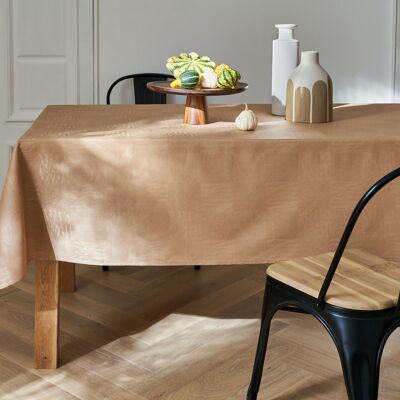 Coated damask tablecloth - Savane Hazelnut RECT 160x350