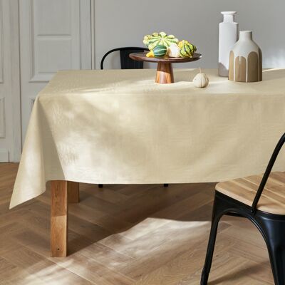 Tischdecke aus beschichtetem Damast - Savane Beige RECT 160x350