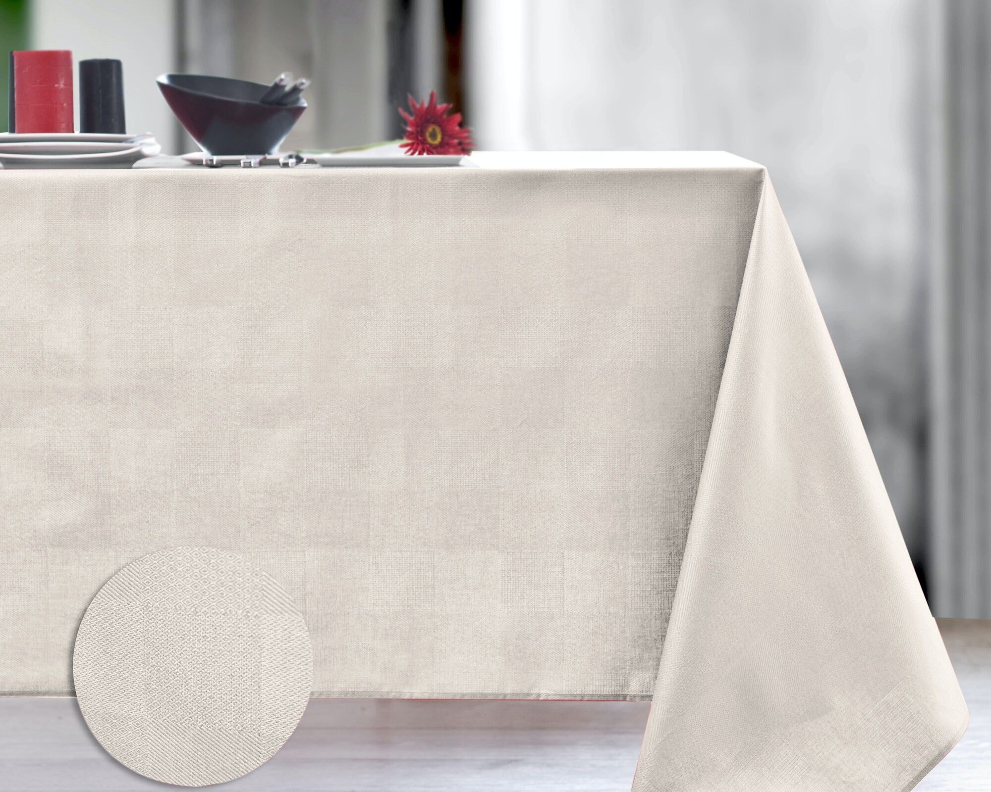 Ankorstore x Nydel - Coated damask tablecloth - Mini tactile Ivory RECT  160x300