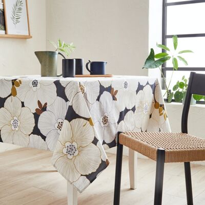 Coated cotton tablecloth - Anemone Navy RECT 160x200