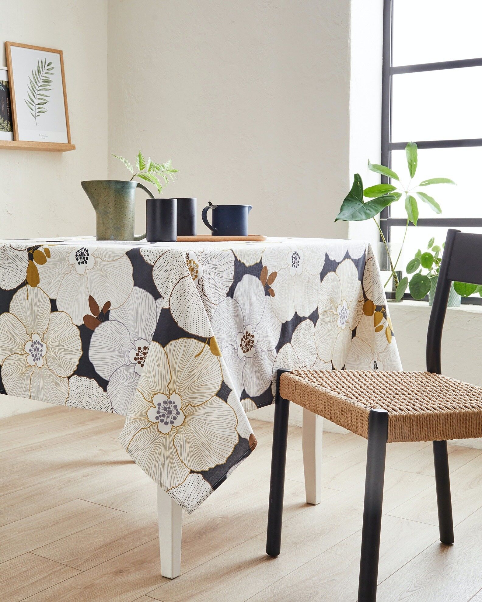 Tovaglia in cotone spalmato - Anemone Navy ROUND 160