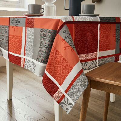Coated cotton tablecloth - Caropatch Red RECT 160x350