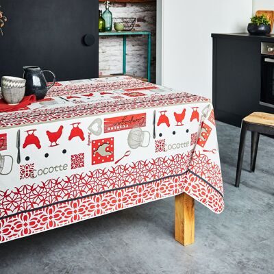 Coated cotton tablecloth - Cocotte Red RECT 160x350