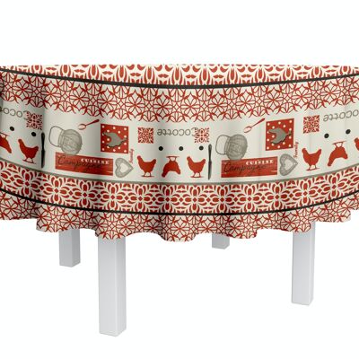 Coated cotton tablecloth - Cocotte Red ROUND 160