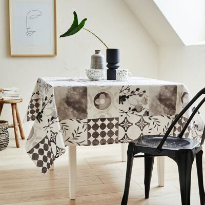 Coated cotton tablecloth - Gray Print RECT 160x200