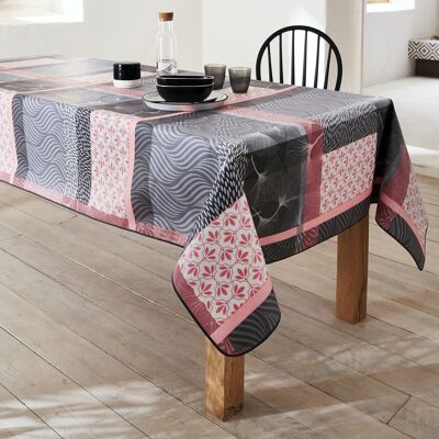 Tischdecke aus beschichteter Baumwolle - Ginko Pink/Grau RECT 160x200