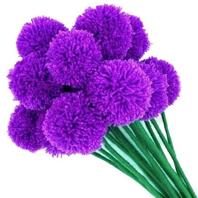 flor sostenible 'Lisa' púrpura - flor de pompón - lana suave - 1 flor - hecho a mano en Nepal - flores de pompón púrpura