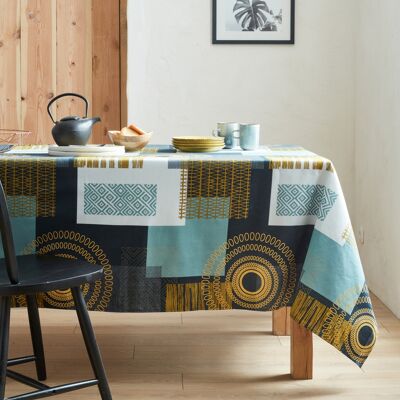 Coated cotton tablecloth - Magic ethnic Zinc RECT 160x200