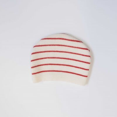Wool blend beanie - Ecru/red - "Little sailors" collection