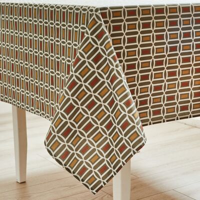 Coated cotton tablecloth - Vasarely Khaki RECT 160x200