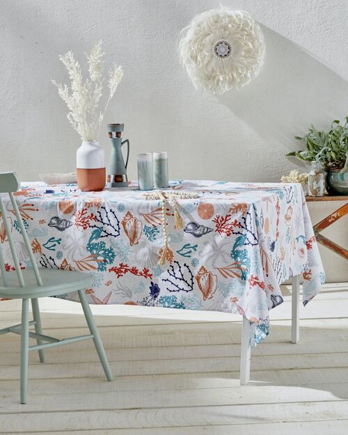 Nappe coton enduit - Sea Life Multicolore RECT 160x350