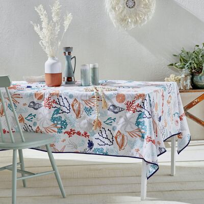 Coated cotton tablecloth - Sea Life Multicolor SQUARE 160x160