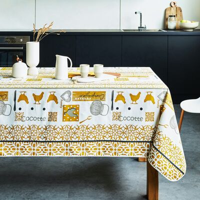 Coated cotton tablecloth - Cocotte Mustard RECT 160x200