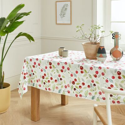 Tischdecke aus beschichteter Baumwolle - Kirschrot RECT 160x300