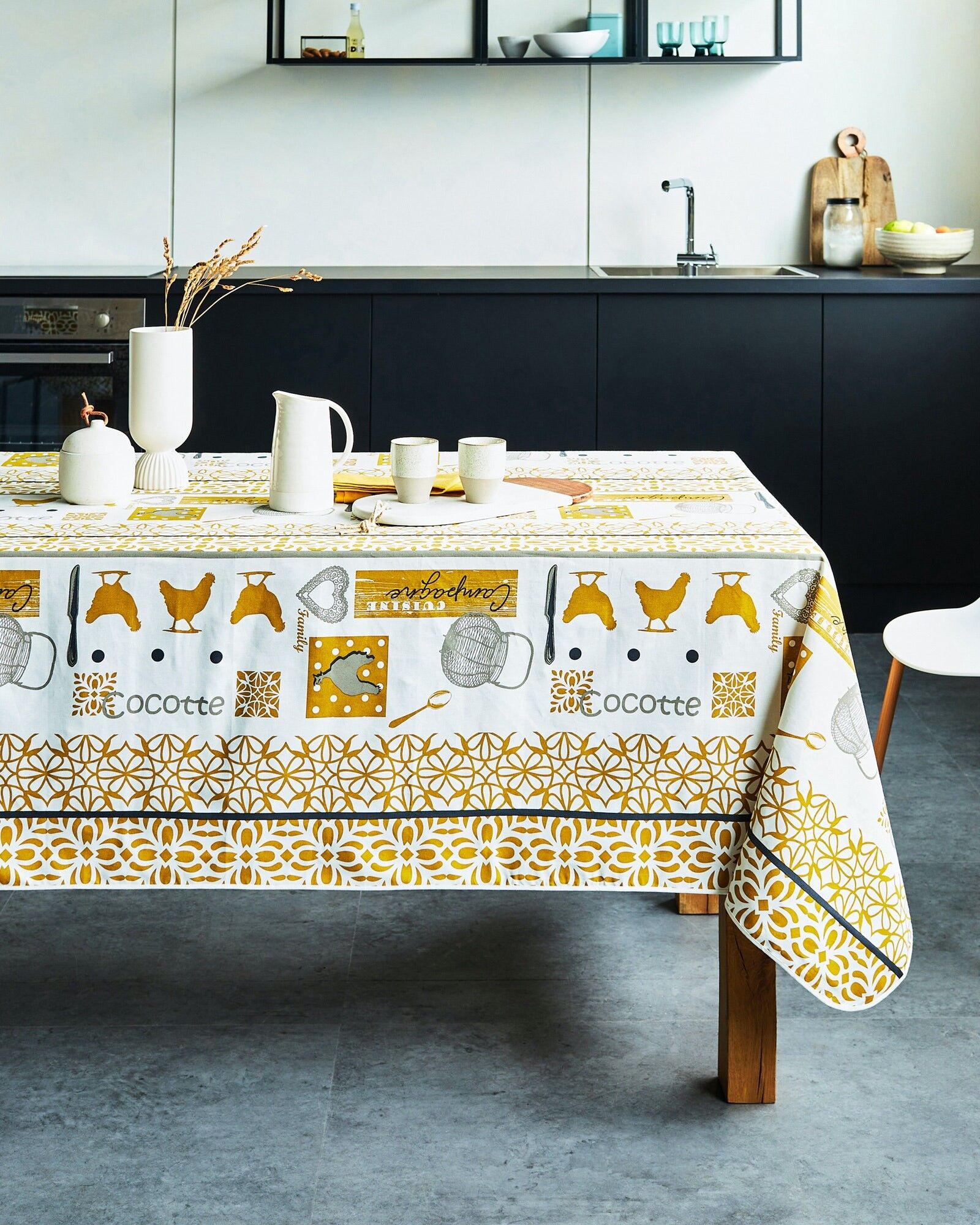 Tovaglia in cotone spalmato - Cocotte Senape QUADRATO 160x160