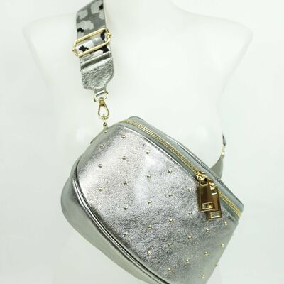 Sac banane en croûte de cuir Capri Argent