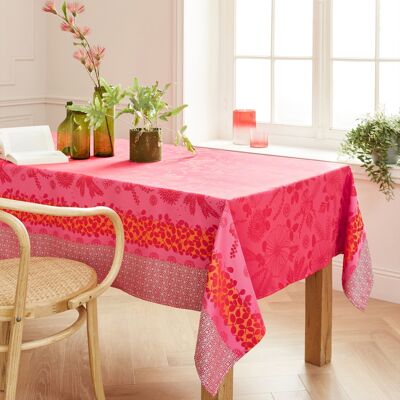 Nappe Jacquard enduit - JARDIN D'ÉTÉ FUSHIA RECT 160x250