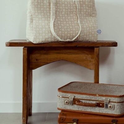 Double gauze changing bag "The classic" linen color with foliage pattern