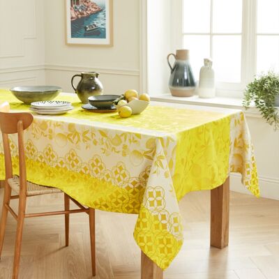 Coated Jacquard tablecloth - ZEST YELLOW SQUARE 160x160