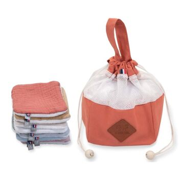 Pochon distributeur et ses 8 lingettes lavables, Terracotta  Made In France, Jeanne 2