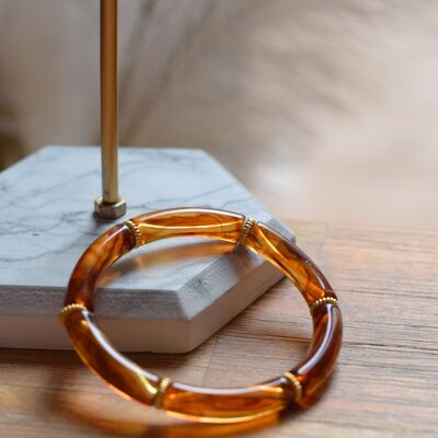 Bracelet en perles tubes acryliques fin marron marbré