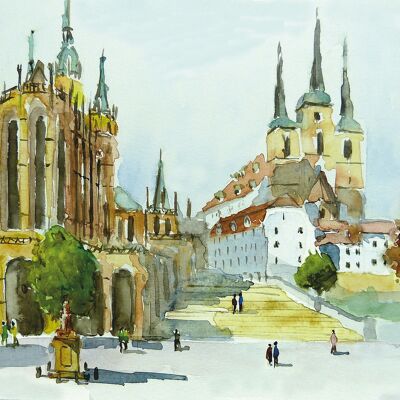 Tarjeta de felicitación Catedral de Erfurt con Severikirche