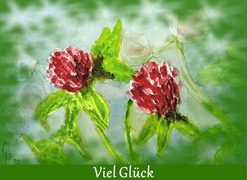 Glückwunschkarte "Viel Glück" rote Klee