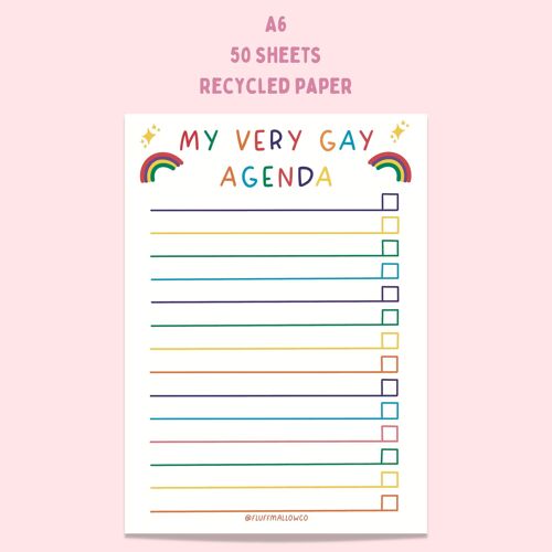 A6 gay agenda checklist note pad