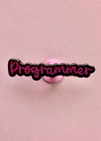 Broche émail programmeur paillettes rose