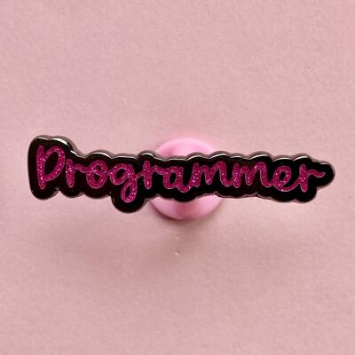 Spilla smaltata programmatore glitter rosa