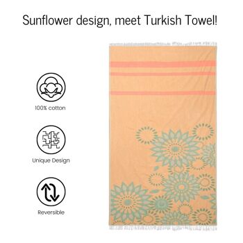 Serviette de plage turque | Tournesol Vert/Orange | 95x185cm 9