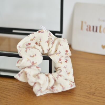 Floral cotton gauze scrunchie