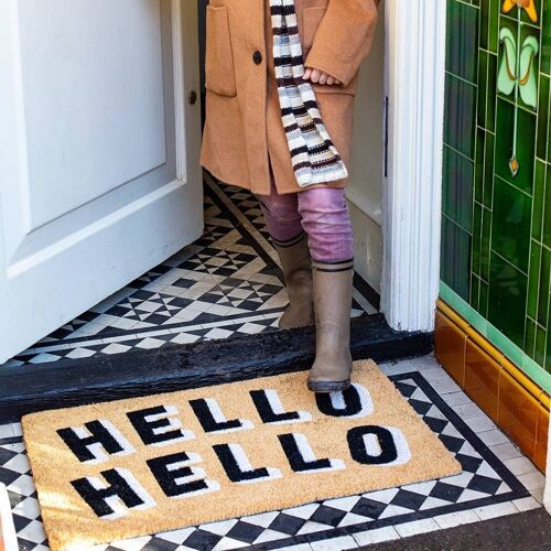 Hello Hello Black and White Doormat- by Bombay Duck