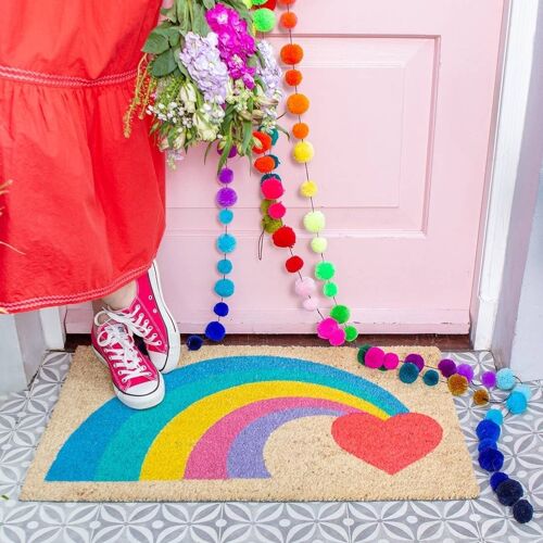 Rainbow Heart Doormat- by Bombay Duck