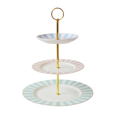 Stripy 3 Tier Cake Stand Pastels- by Bombay Duck