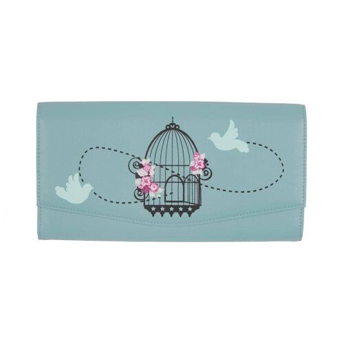 Vintage Birdcage Travel Wallet Duck Egg- by Bombay Duck