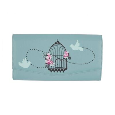 Vintage Birdcage Travel Wallet Duck Egg- by Bombay Duck
