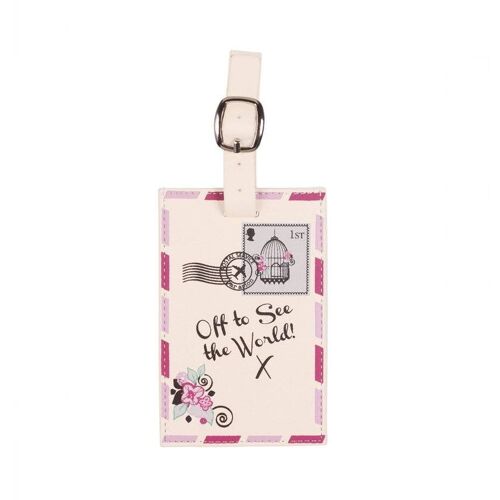 Vintage Letter Off to See The World Luggage Tag Cream- by Bombay Duck