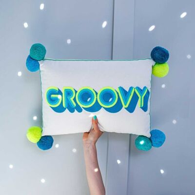 Small Talk GROOVY Cushion Teal/Yellow- by Bombay Duck