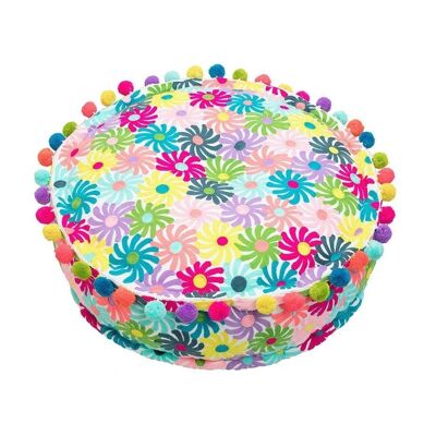 Pinwheels Embroidered Pouf Multicoloured- by Bombay Duck