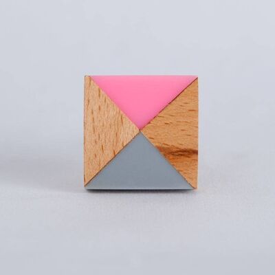 Colour Block Knob Square Wood/Grey/Pink Resin- by Bombay Duck