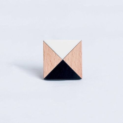 Square Knob Wood/White/Black Triangles- by Bombay Duck