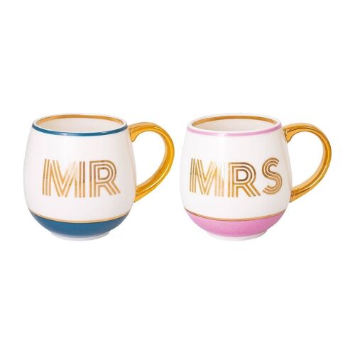 Library Mug Mr & Mrs Petrol/Blush Set of 2- by Bombay Duck