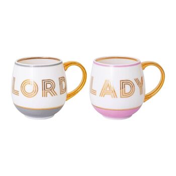 Bibliothèque Mug Lord & Lady Gris/Blush Lot de 2- par Bombay Duck 2