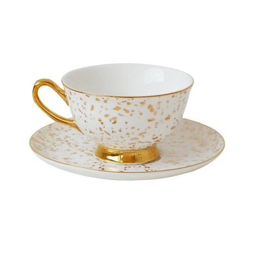 Enchante Speckled Gold Teacup & Saucer- by Bombay Duck