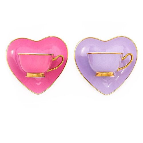 Darling Heart Espresso Cups Lavender/Rose Set of 2- by Bombay Duck