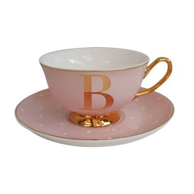 Bloomsbury Spotty Teacup & Saucer Gold Letter- by Bombay Duck